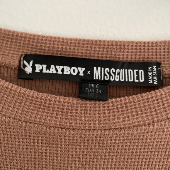 Playboy x Missguided Nude Camel Lifestyle Waffle Oversized T Shirt - Picture 4 of 4